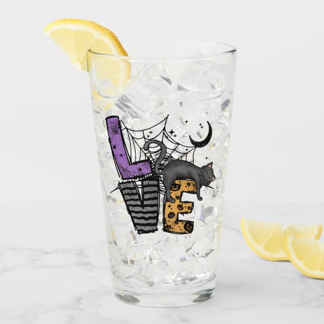 Lazy Black Cat in Spider Web with Love Glass (Front Ice)