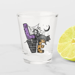 Lazy Black Cat in Spider Web with Love Shot Glass