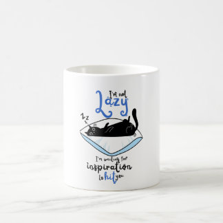 Lazy Black Cat & Inspiration Quote Ceramic Coffee Mug