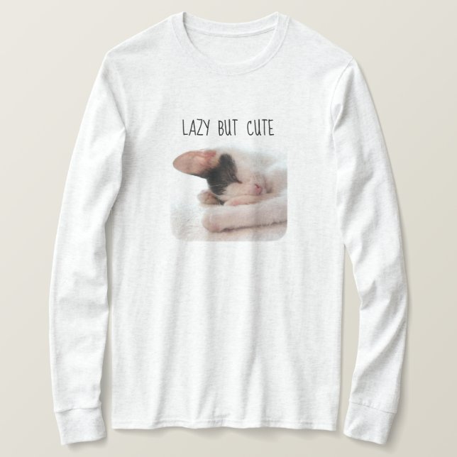 Lazy But Cute Kitten Photo Cat Lover Humour Funny T-Shirt (Design Front)
