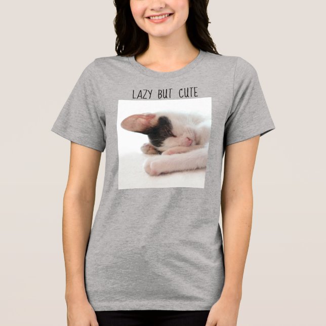 Lazy But Cute Kitten Photo Cat Lover Humour Funny Tri-Blend Shirt (Front)