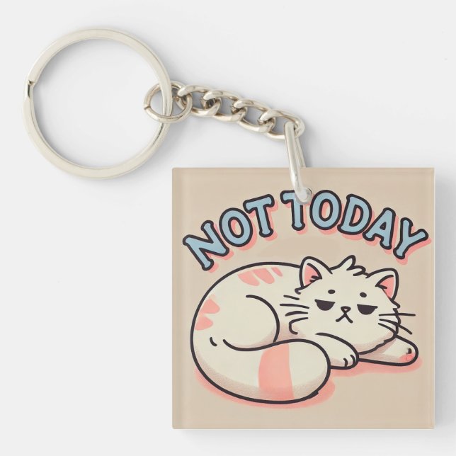 Lazy Cartoon Cat  Key Ring (Front)