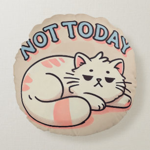 Lazy Cartoon Cat  Round Cushion