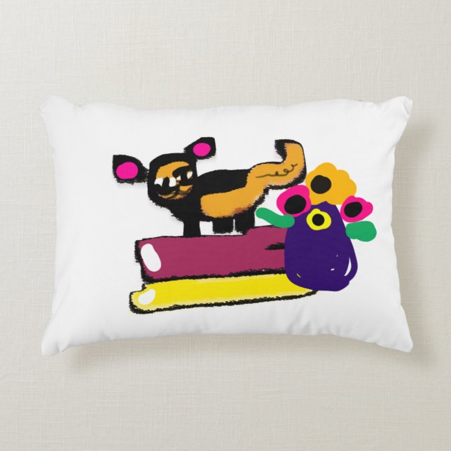 Lazy cat and flowers  decorative cushion (Front)