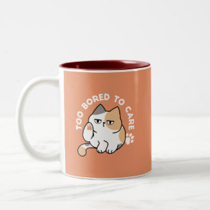 Lazy Cat Attitude – Too Bored to Care Funny Quote Two-Tone Coffee Mug
