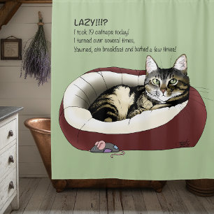 Lazy Cat Bed Green Funny Shower Curtain