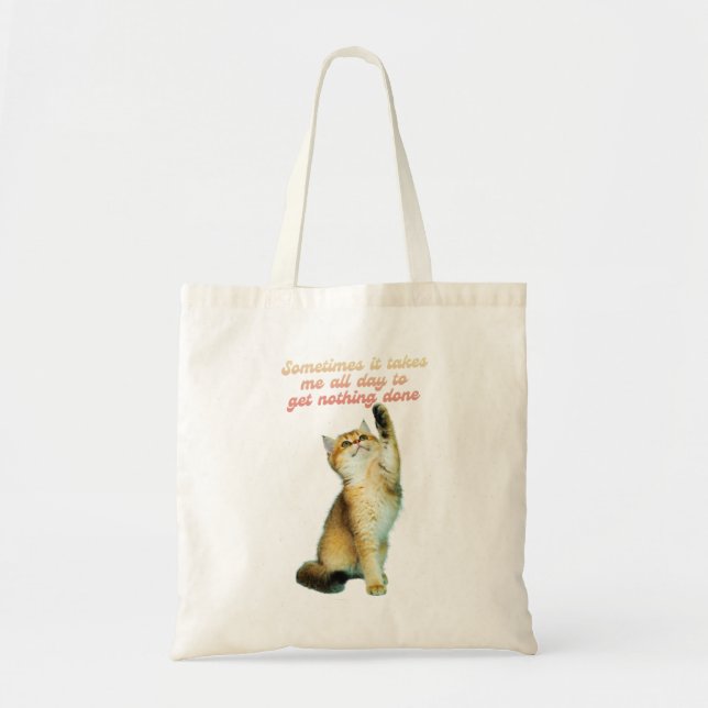 Lazy Cat Lover Funny Cute Cat Tote Bag (Front)