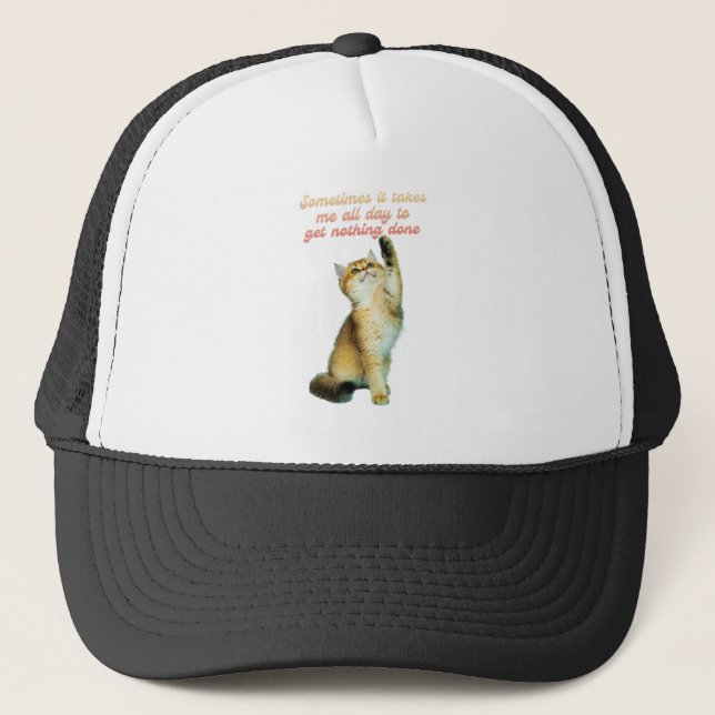 Lazy Cat Lover Funny Cute Cat Trucker Hat (Front)