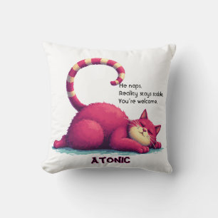 Lazy Cat Throw Pillow – Atonic: I Nap. You Exist