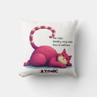Lazy Cat Throw Pillow – Atonic: I Nap. You Exist