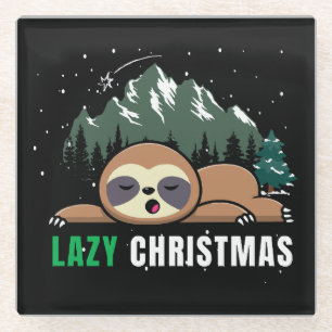 Lazy Christmas Sloth Funny Glass Coaster