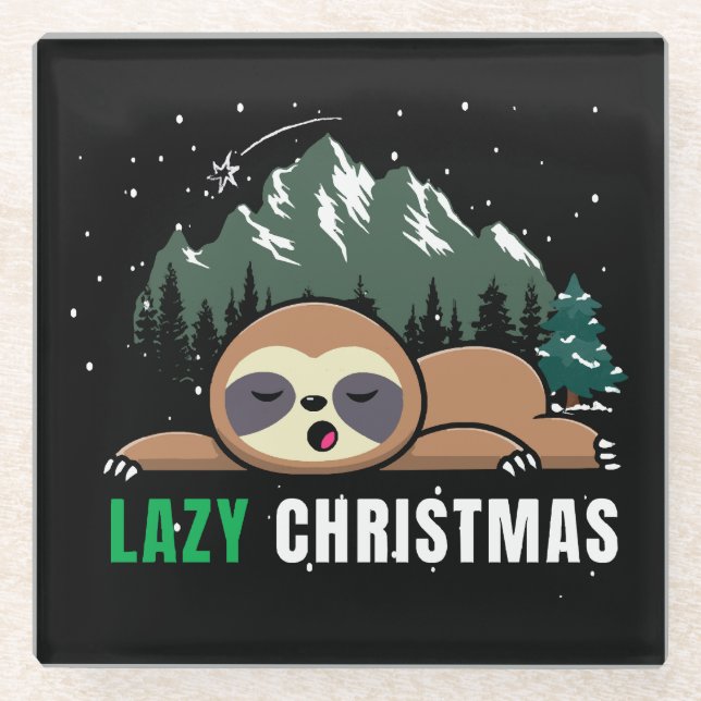 Lazy Christmas Sloth  Funny Glass Coaster (Front)