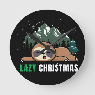 Lazy Christmas Sloth Funny Round Clock