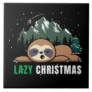 Lazy Christmas Sloth Funny Tile