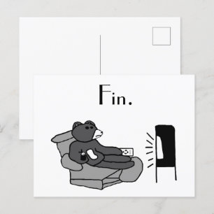 Lazy Dad Bear Cartoon with “Fin”, Noir Movie Joke Postcard