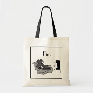 Lazy Dad Bear Cartoon with “Fin”, Noir Movie Joke Tote Bag