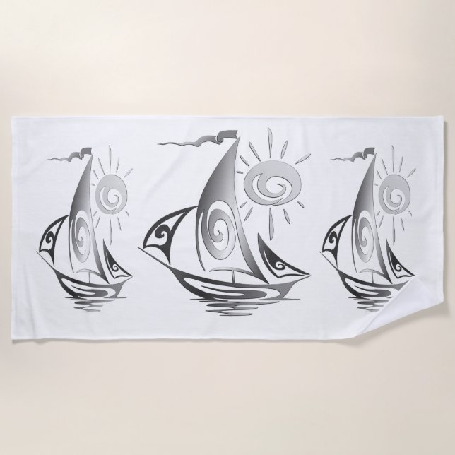Lazy Day Sailing White Beach Towel (Front)