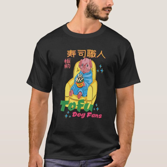 lazy dog eating Tofu Pun for Tofu fans  Asian Vega T-Shirt (Front)