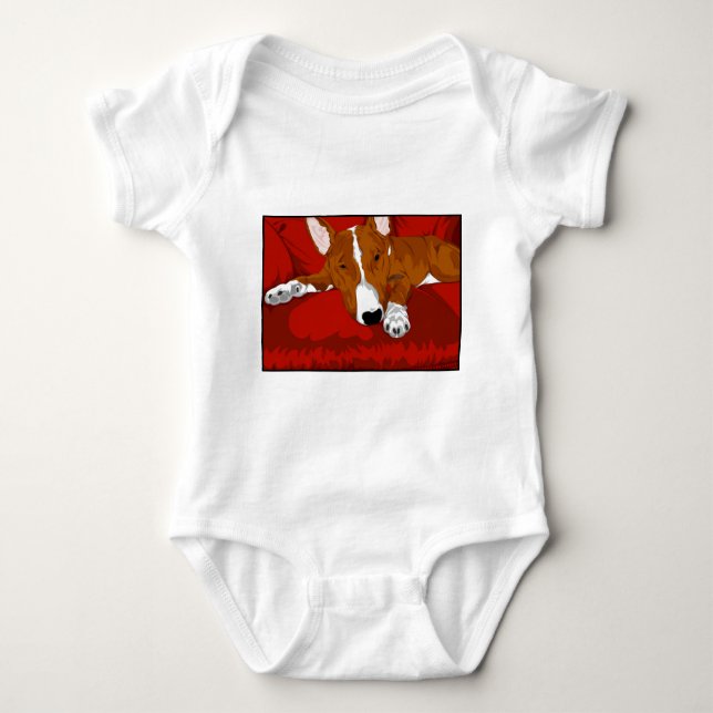 Lazy English Bull Terrier Dog Breed Illustration Baby Bodysuit (Front)
