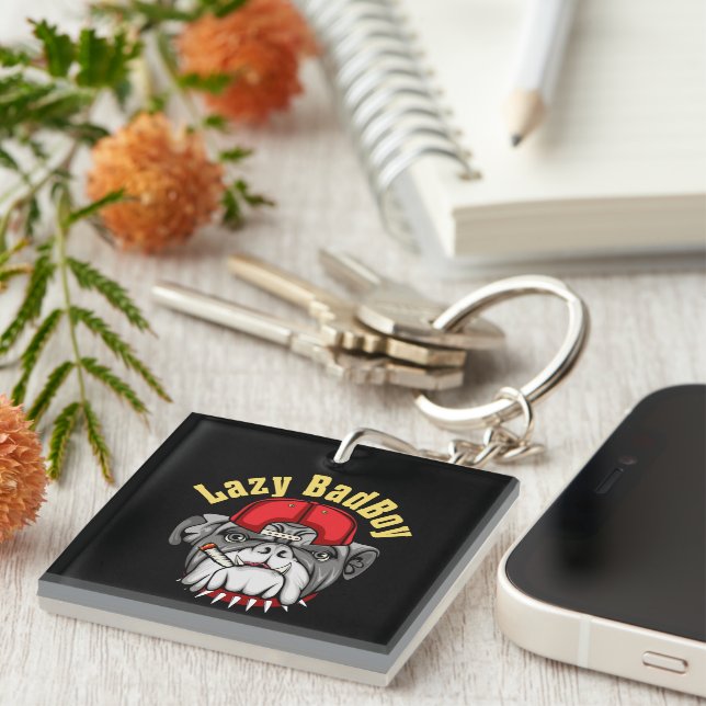 Lazy English Bulldog  Key Ring (Front Right)