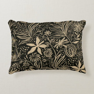 Lazy Floral Pattern in Gold on Black  Decorative Cushion