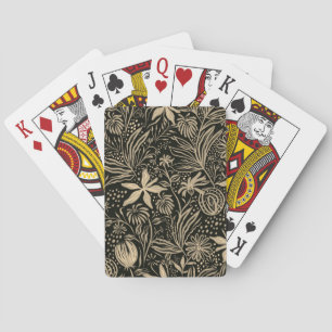 Lazy Floral Pattern in Gold on Black Playing Cards