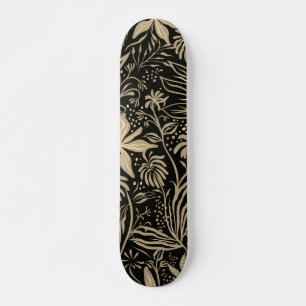 Lazy Floral Pattern in Gold on Black  Skateboard