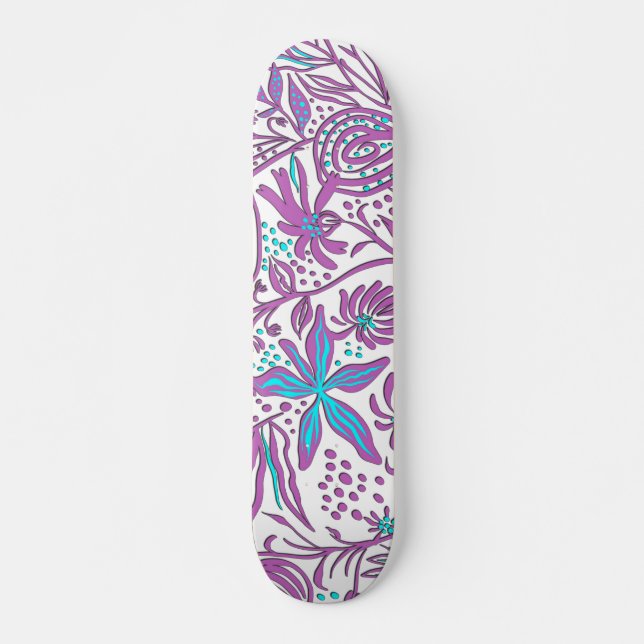 Lazy Floral Pattern on White  Skateboard (Front)