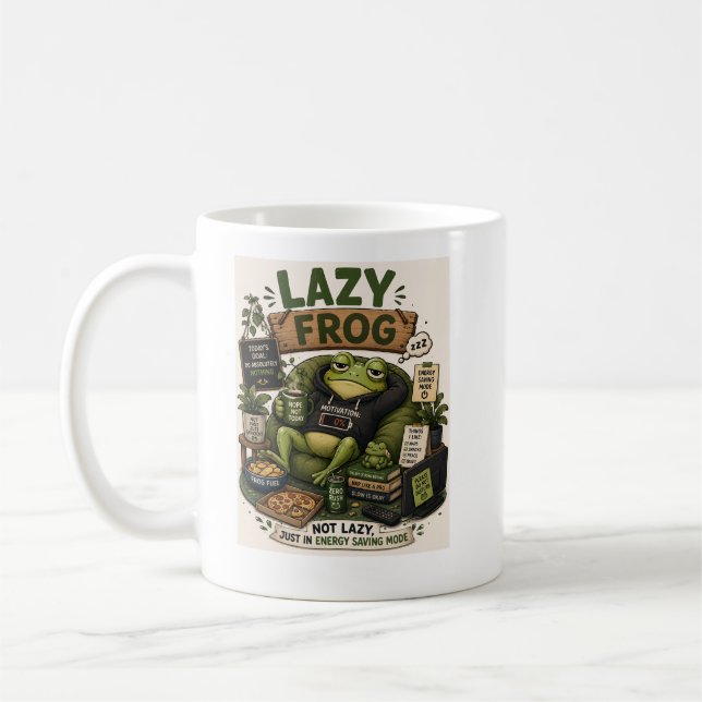 Lazy Frog Energy Saving Mode Cosy Frog Humour Coffee Mug (Left)