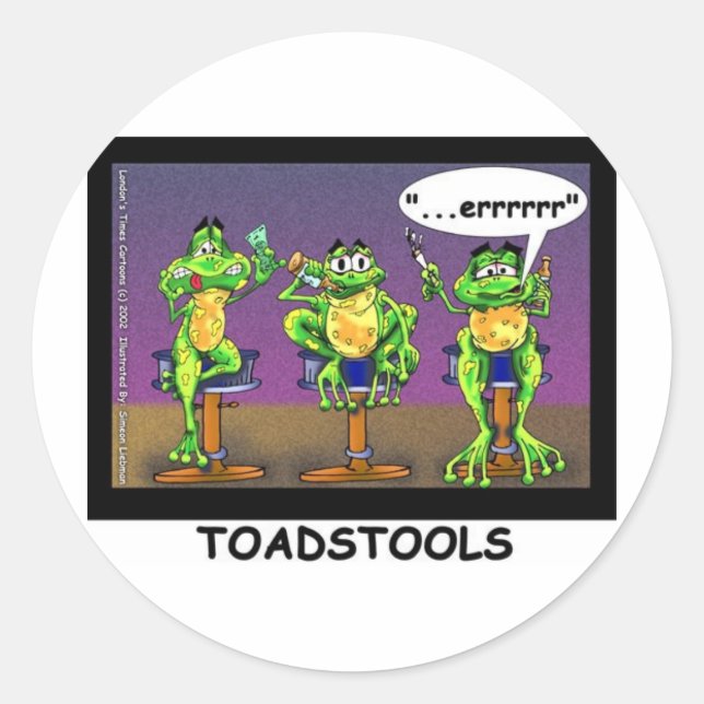 Lazy Frogs aka Toadstools Funny Gifts & Tees Classic Round Sticker (Front)