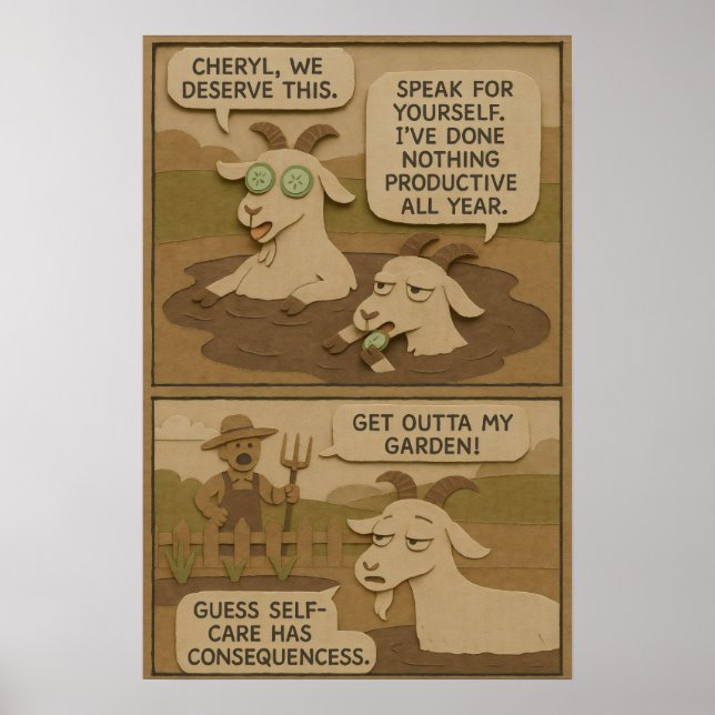 Lazy Goat Spa Day Funny Comic Poster (Front)