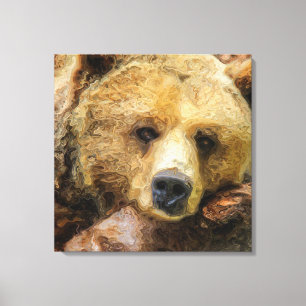 Lazy Grizzly Bear realistic oil on canvas. Canvas Print