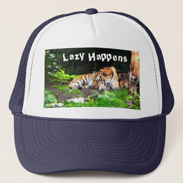 Lazy Happens Siberian Tiger Trucker Hat (Front)