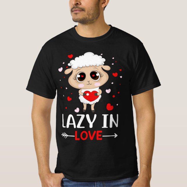 Lazy in Love Sheep for Valentine's Day Singles T-Shirt (Front)