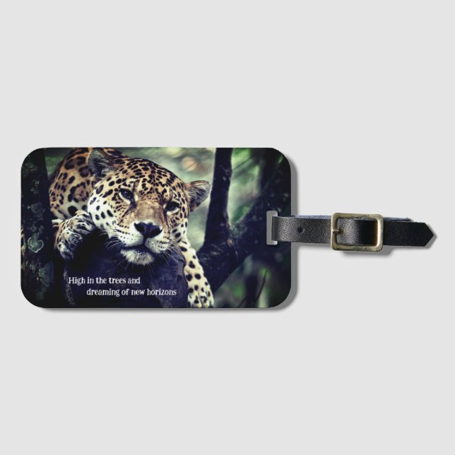 Lazy jaguar in tree photo luggage tag (Front Horizontal)