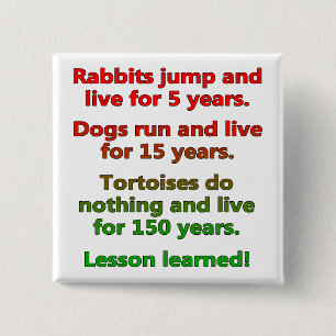 Lazy Lesson Learned Funny Button Badge Pin