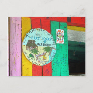 Lazy Lizard Sign on Caye Caukler Belise Postcard