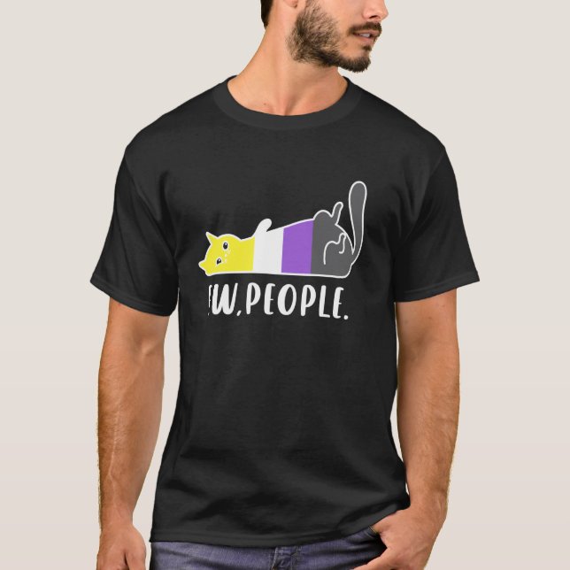 Lazy Nonbinary Pride Cat Ew People Funny Enby Expr T-Shirt (Front)