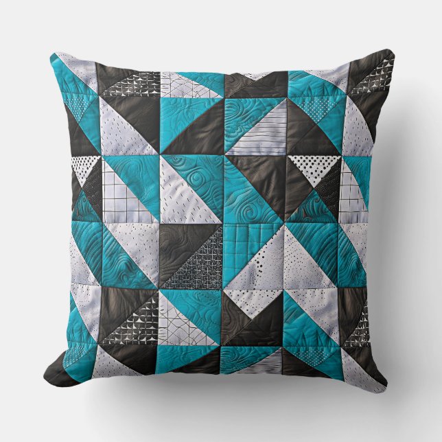 Lazy patchwork in blue and black tones cushion (Front)
