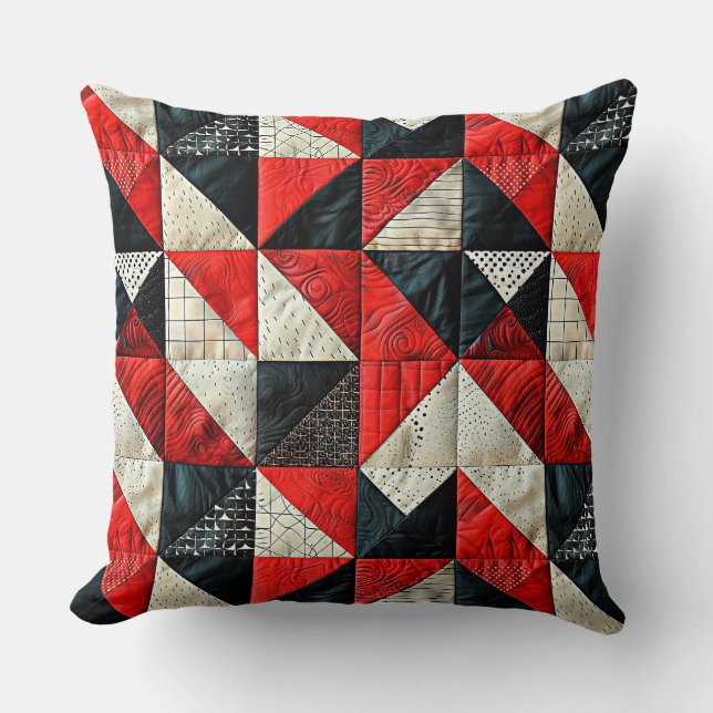 Lazy patchwork in red and black tones  cushion (Front)
