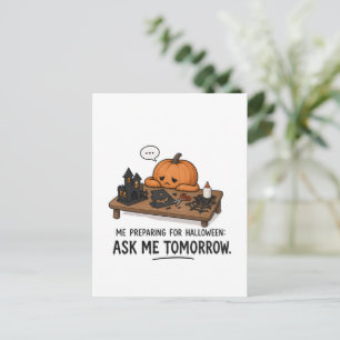 Lazy Pumpkin Halloween Preparation Illustration Postcard