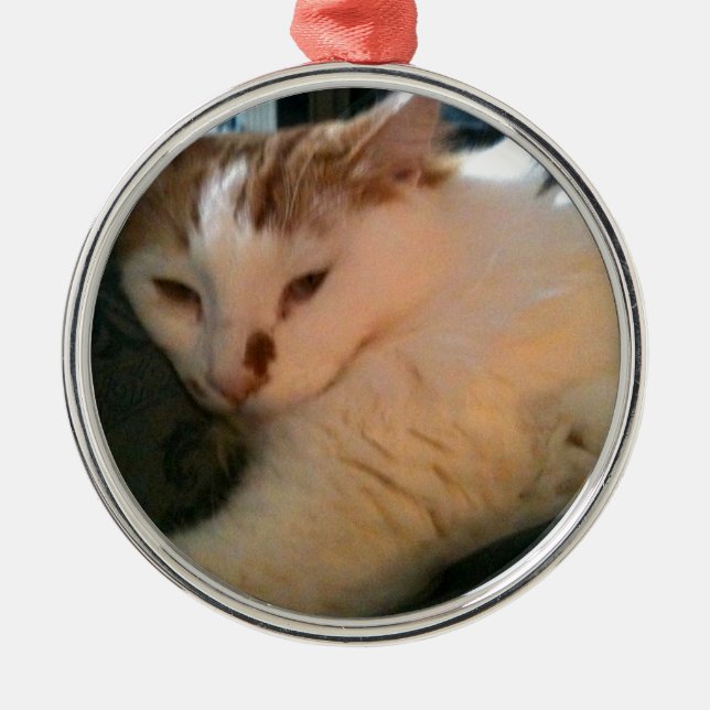 Lazy, Relaxed Cat Metal Tree Decoration (Front)