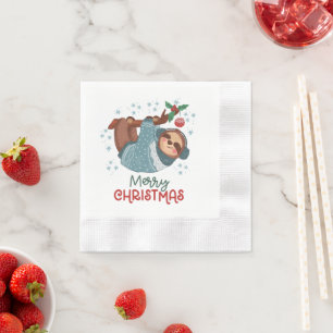Lazy Sloth Christmas Napkin