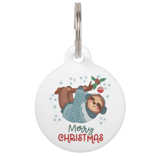 Lazy Sloth Christmas Personalised  Pet Tag