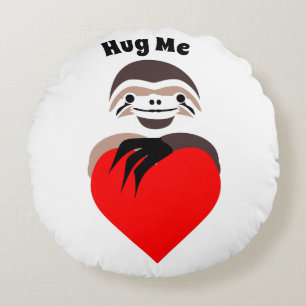 Lazy Sloth Hugging a Red Love Heart Round Cushion