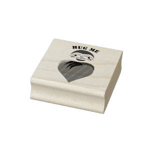 Lazy Sloth Hugging a Red Love Heart Rubber Stamp