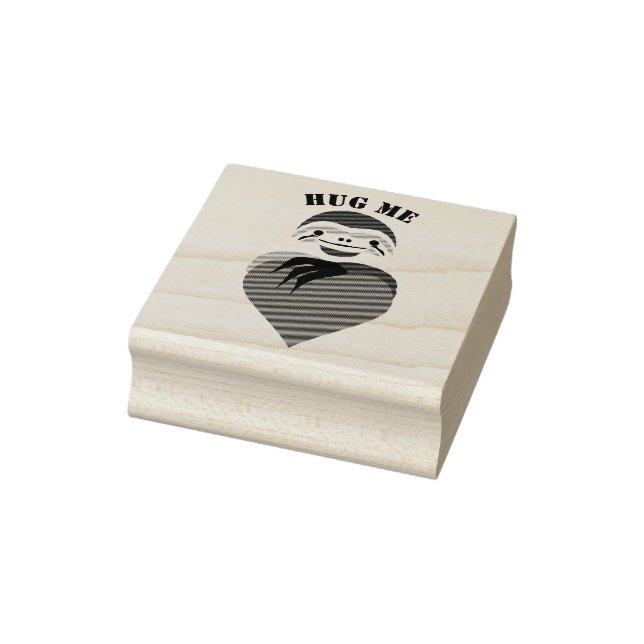Lazy Sloth Hugging a Red Love Heart Rubber Stamp (Stamp)