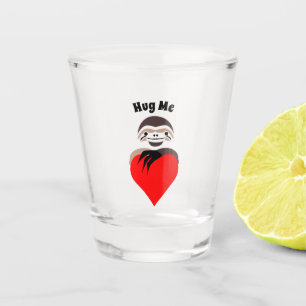 Lazy Sloth Hugging a Red Love Heart Shot Glass