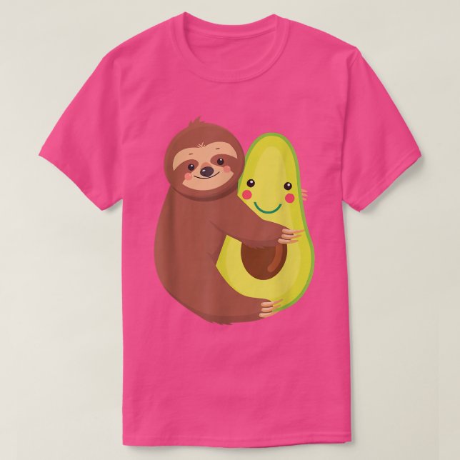 Lazy Sloth Hugging Avocado Funny Vegan Animal Love T-Shirt (Design Front)