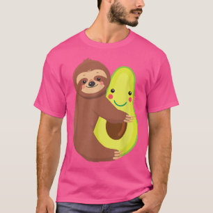 Lazy Sloth Hugging Avocado Funny Vegan Animal Love T-Shirt